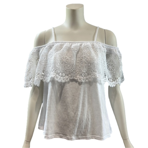 No Boundaries White Lace Off The Shoulder Top XL - Picture 1 of 7